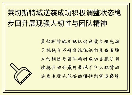 莱切斯特城逆袭成功积极调整状态稳步回升展现强大韧性与团队精神