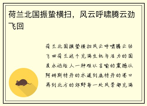 荷兰北国振蛰横扫，风云呼啸腾云劲飞回