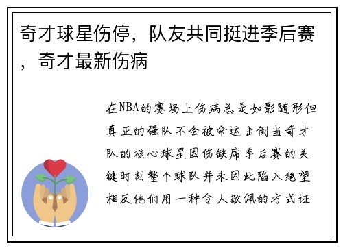 奇才球星伤停，队友共同挺进季后赛，奇才最新伤病