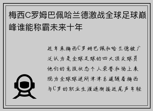 梅西C罗姆巴佩哈兰德激战全球足球巅峰谁能称霸未来十年